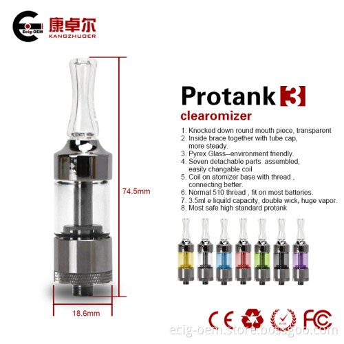 Newest Protank Clearomizer with Pyrex Glass Tank in Various Colors